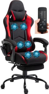 Delman Gaming Stuhl Racing Stuhl Bürostuhl Computerstuhl Massagefunktion mit 6 Vibirationspunkten Chefsessel atmungsaktive Stoff Ergonomische Fußstütze 0036 Rot