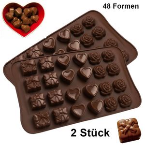 GKA 48 Silikon Pralinenformen Schokoladenform 2 Formen mit je 24 Pralinen Pralinenform Formen Herz Rose Geschenk Schokolade