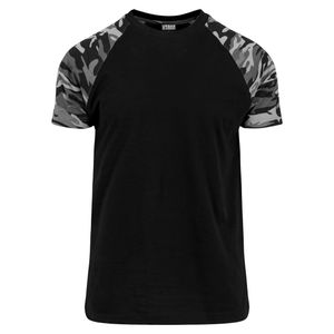 Urban Classics T-Shirt Raglan Contrast Tee Black/Darkcamouflage-4XL