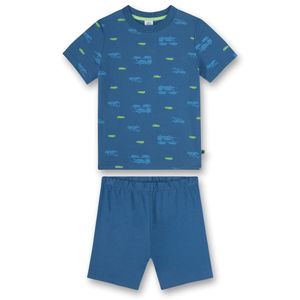 Sanetta Jungen Schlafanzug - Nachtwäsche, Baumwolle, Rundhals, Auto, Logo, kurz Blau 128