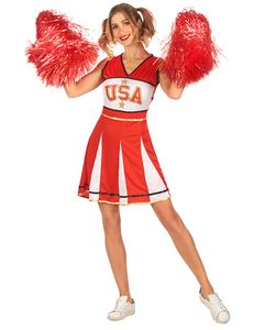 Cheerleader-Damenkostüm USA rot-weiß-schwarz