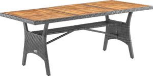 CASARIA® Polyrattan Gartentisch mit Ablage FSC®- zertifiziertes Akazienholz 190x90cm Höhenverstellbar Wetterfest Garten Terrasse Esstisch Tisch, Farbe:Grau