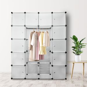 Jopassy DIY Regalsystem Kleiderschrank 20 Boxen Kunststoff Kleiderschrank Garderobenschrank 180x142x37cm Weiß Mit Tür