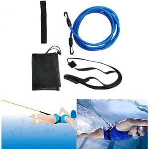 Plavecký tréningový pás s odporovými gumami - bungee šnúra na statické plávanie a vytrvalostný tréning - plavecká pomôcka pre bazén a fitness