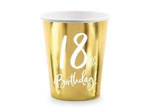 Párty kelímky 18 LET - narozeniny - Happy birthday - zlaté - 220 ml - 6 ks