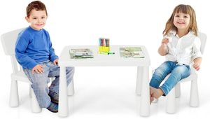 COSTWAY 3 TLG. Kindersitzgruppe, Kindertischgruppe, Kindertisch mit 2 Stühlen, Kindermöbel aus Kunststoff, Kinder Tischset für Kindergarten und Kinderzimmer (Weiß)