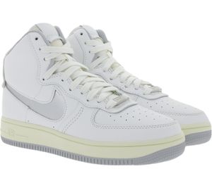 Nike Air Force 1 Sculpt Damen Retro-Sneaker aus Echtleder High Top Weiß/Silber, Größe:40