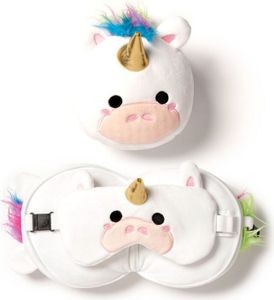 PKT-Relaxeazzz Plüsch Einhorn rundes Reisekissen & Augenmaske