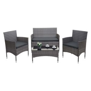 Poly-Rattan Garnitur HWC-F55, Balkon-/Garten-/Lounge-Set Sofa Sitzgruppe  grau, Kissen dunkelgrau