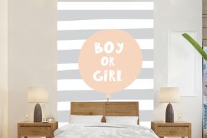 MuchoWow® Fototapete für Wohnzimmer oder Schlafzimmer Wandtapete Vinyl Motivtapete Illustration mit einem Luftballon und dem Zitat "Boy or girl". - 180x280 cm - Wallpaper