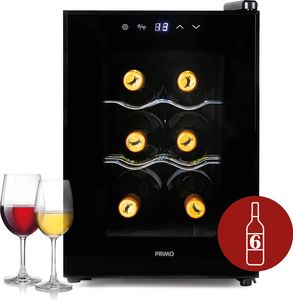 PRIMO PR168WK Weinkühlschrank - Weinkühler 6 Flaschen - E - Schwarz