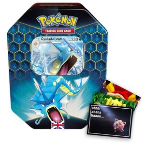 Pokemon Karten Tin Box Gyarados-GX EN Metallbox und exklusive Gratis-Grußkarte