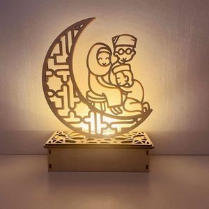 Ramadan Laterne LED Holz Mond Sterne Lichtdekoration Ramadan Eid Mubarak Home Decor Craft Ramadan Dekoration -B