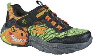 Skechers Dino-Lights, Jungen Sneakers mit Klettverschluss in schwarz und orange, Skechers Fußbett, trendige Laufsohle