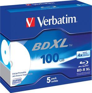 Verbatim - 5 x BD-R XL - 100 GB 4x - mit Tintenstrahldrucker bedruckbare Oberfläche - Jewel Case (Schachtel)
