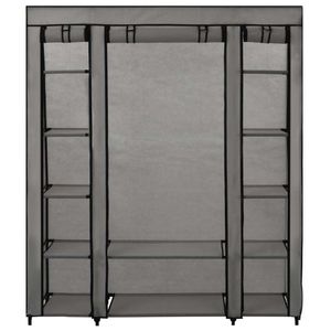 vidaXL Stoffschrank mit Fächern Kleiderstangen Grau 150x45x176cm