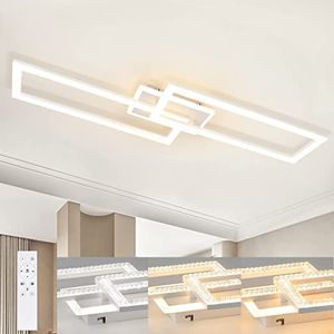 ZMH LED Deckenleuchte Dimmbar mit Fernbedienung, Wohnzimmerlampe modern Weiß 56W aus Metall Kristall Deckenbeleuchtung für Schlafzimmer Küche Büro