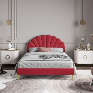 Nexus Doppelbett mit gepolsterter Rückenlehne in Blumenform – 140 x 200 cm – mit Lattenrost – für Erwachsene, Jugendliche und Kinder – Gästebett – Bett für Schlafzimmer Rotwein
