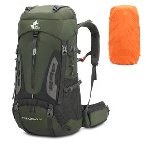 60L Wasserdichter leichter Wanderrucksack mit Regenschutz, Outdoor Sport Tagesrucksack Reisetasche für Klettern Camping Reisen,Armeegrün