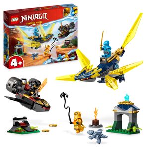 LEGO 71798 NINJAGO Nya and Arins Babydrachenschlacht-Set, Spielzeug für Kinder, Jungen, Mädchen ab 4 Jahren mit 2 Spielzeug-Drachen, Flugzeug und 3 Minifiguren aus der Serie "Dragons Rising"