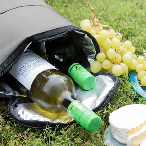 Navaris Kühltasche für 2x Weinflasche - Kühler Tasche für 2 Flaschen Wein Prosecco oder 4 Bierdosen - Kühlbox mit Tragegurt in Grau