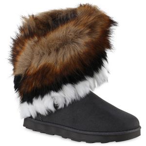 VAN HILL Damen Warm Gefütterte Winter Boots Stiefeletten Kunstfell Schuhe 839605, Farbe: Grau, Größe: 38