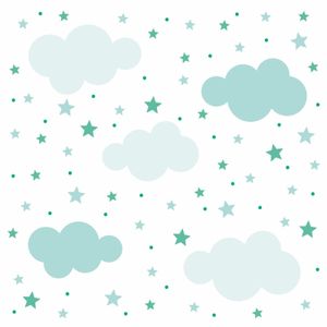 142 Wandtattoo Wolken, Sterne und Punkte Set mint weiß - 87 Stück : Größe - 750 x 420 mm
