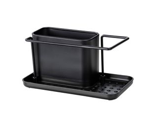 WENKO Spülorganizer Orio Schwarz aus rostfreien Edelstahl 21 x 10,5 x 12 cm