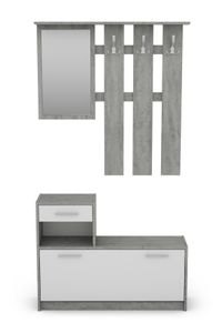 byLIVING Garderoben-Set Tamina, 3tlg- Set bestehend aus Spiegel, Wandpaneel und Schuhschrank, in Beton-Optik, Front weiß