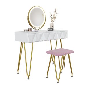 Vicco Vanity table Ruby, 100 cm with LED lighting and stool, White