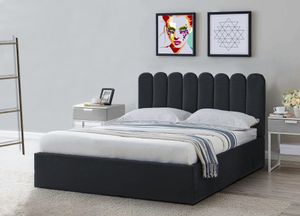 Polsterbett Venezia - Bett mit Stauraum, Bettkasten mit Gasdruckfeder, Kopfteil in Lamellenform, Silberne Beine, Velutto Stoff 212x190x103 cm Grau Polsterbett Venezia - Bett mit Stauraum, Bettkasten mit Gasdruckfeder, Kopfteil in Lamellenform, Silberne Beine, Velutto Stoff 212x190x103 cm Grau