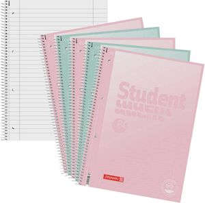 5 BRUNNEN Collegeblöcke Student Pastell Lineatur 27 liniert DIN A4 Innen- und Außenrand