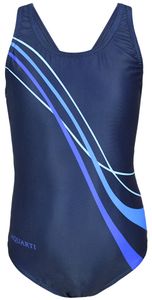 Aquarti Mädchen Badeanzug Chlorresistent Schwimmanzug Muscleback Wassersport Swimsuit, Farbe: Wellen Blau / Lila / Dunkelblau, Größe: 152
