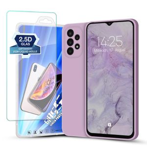 Hülle für Samsung Galaxy A23 5G mit 9H Displayglas Displayschutz Plus Case Cover Bumper Silikon Softgrip Schutzhülle Farbe: Lila