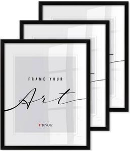 🖼️KNOR®️ Bilderrahmen 30x40 cm Schwarz, 3er Set Posterrahmen, Bilderrahmen, Fotorahmen, bruchsicheres Acrylglas, Picture Frame 30x40, zum Aufhängen & Aufstellen 🎨Isabella Kollektion