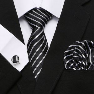 Krawatte, Halstuch, Manschettenknöpfe, Set mit Einstecktüchern, Hochzeitsgeschenk, Krawatte, karierter Aufdruck, seidig glatt, formeller Business-Stil, Pendeln, Hochzeitsfeier, Krawatte, schwarz