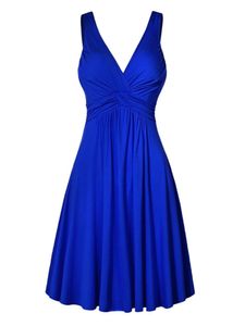 Damen Ärmellose V-Ausschnitt Abendkleid Sommer Kleider Elegant Einfarbig Cocktailkleider Blau,Größe:4Xl