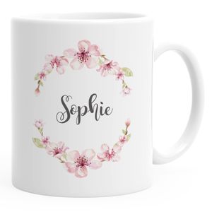 personalisierte Kaffee-Tasse mit Namen Blumen Namenstasse persönliche Geschenke für Frauen Mädchen SpecialMe® weiß Keramik-Tasse