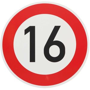 ORIGINAL Verkehrzeichen 16 KM/H Schild Nr. 250 (m. Sondertext) Verkehrsschild Straßenschild Straßenzeichen Metall Gebutrtstagschild zum 16. Geburtstag als 16km Geburtstagsschild 42 cm Metall