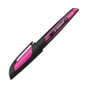 Schulfüller mit Linkshänder-Feder L - STABILO EASYbuddy in schwarz/magenta - Schreibfarbe blau (löschbar) - Einzelstift - inklusive Patrone