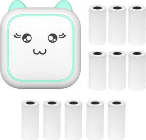 Mini drukarka termiczna Bluetooth do drukowania zdjęć i naklejek z 11 rolkami papieru 57 mm, kompatybilna z iOS Android