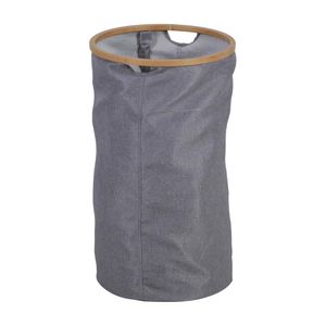 AXENTIA Stoff Wäschekorb mit Bambusrahmen, 38 x 64,5 cm, 65 Liter, Polyester/Baumwolle, grauer Wäschekorb mit seitlichen Eingriffen zum Tragen