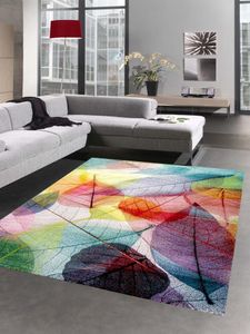 Teppich modern Designerteppich Blätter Laub bunt Größe - 200 x 290 cm