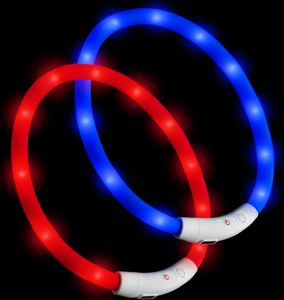PRECORN LED Silikon Hundehalsband Set in Rot und Blau | Sicherheits-Halsband | Leuchthalsband aufladbar mit USB-C | Wasserdicht | Individuell kürzbar