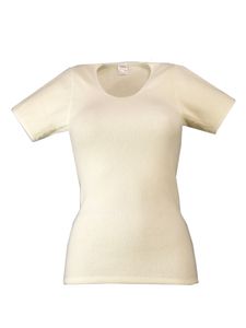 wobera Angora Damen-Unterhemd mit halbem Arm oder T-Shirt und 50% Angora, 30% Schurwolle und 20% Polyamid (Gr. M, Farbe: naturweiß)