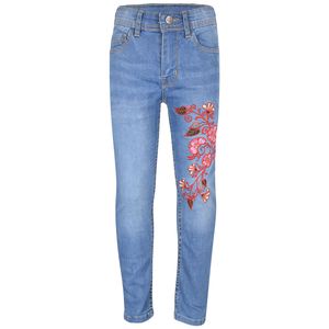 Kinder Mädchen Mid Blau Blumen Gestickt Jeans Komfort Stilvoll Hosen 140