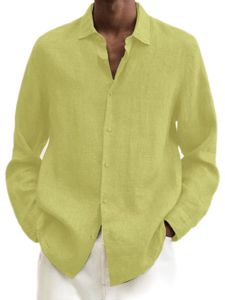 Herren Hemden Baumwolle Leinenhemd Langarm Shirts Sommer Strand Hemd Langarmhemd Gelb,Größe:M