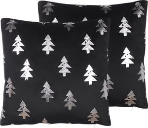 BELIANI Dekokissen Schwarz / Silber Samtstoff 2er Set 45 x 45 cm Tannenmotiv Weihnachten Christmas