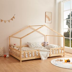 Kinderbett ’Treviolo‘ in Haus-Optik mit Rausfallschutz Kiefernholz 120 x 200 cm Holzfarben