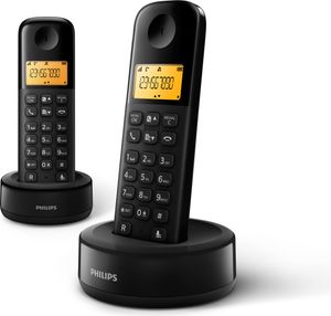 Bezdrôtový telefón Philips D160 DUO - 4,1 cm displej - čierny - plug-and-play - ovládanie hlasitosti - rozpoznávanie čísel - optimalizovaný dizajn